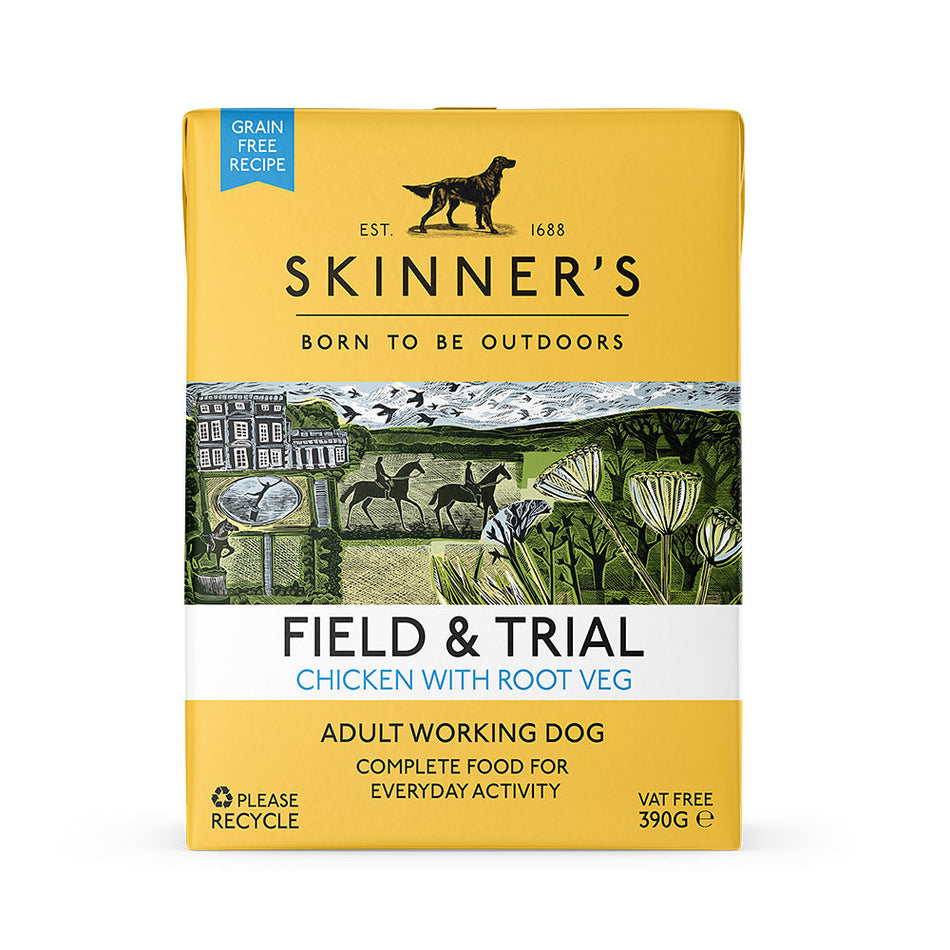 Skinner's Chicken & Root Veg Dog Food 18 x 390gOur wet dog food provides brilliant nutrition to support dogs in light work. It's grain-free to help with sensitive digestion.Our eco-friendly, compact cartons contaDog FoodSkinnersMcCaskieChicken & Root Veg Dog Food 18