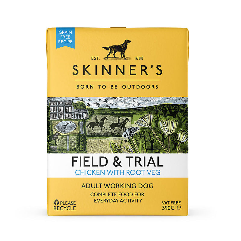 Skinner's Chicken & Root Veg Dog Food 18 x 390gOur wet dog food provides brilliant nutrition to support dogs in light work. It's grain-free to help with sensitive digestion.Our eco-friendly, compact cartons contaDog FoodSkinnersMcCaskieChicken & Root Veg Dog Food 18