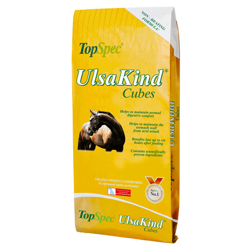 TopSpec Ulsakind Cubes 20kgUlsaKind (Ultra Low Starch Analysis) Cubes are extremely low in starch and formulated to provide calories for condition (12MJ/kg) whilst being highly sympathetic to Equine FeedTopSpecMcCaskieTopSpec Ulsakind Cubes 20kg