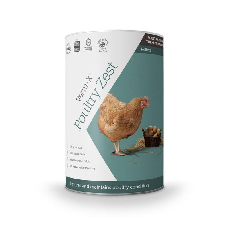 Verm-X Poultry Zest 500gA daily spice to restore and maintain poultry condition.Made from 100% natural active ingredients, Verm-X® Poultry Zest helps your birds recover quickly after moultiPoultry HealthVerm-XMcCaskiePoultry Zest 500g