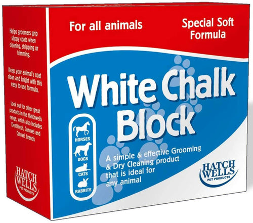 White Chalk BlockWHITE CHALK BLOCK
A simple and effective Grooming &amp; Dry Cleaning product that is ideal for any animal.Horse GroomingHatchwellsMcCaskieWhite Chalk Block