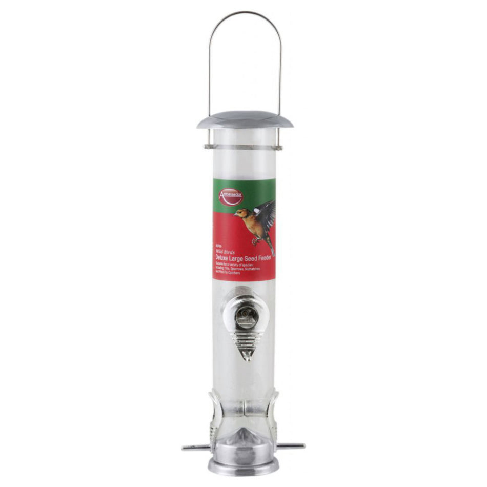 Ambassador Wild Birds Deluxe Large Seed Feeder

Suitable for a variety of species including: Tits, Sparrows, Nuthatches and Pied Fly Catchers
Great for addition to your garden
Great for bird watchers
Help bring Bird FeedersAmbassadorMcCaskieAmbassador Wild Birds Deluxe Large Seed Feeder